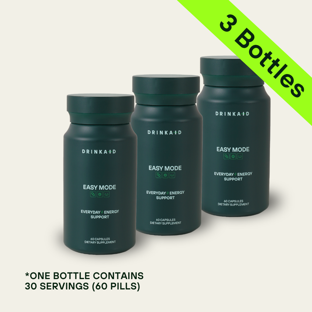 Easy Mode (Focus & Energy) product dark green bottle on a white background (90 servings, Pack of 3)